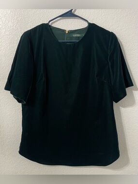Ralph Lauren Deep Green Velvet Short Sleeve Blouse